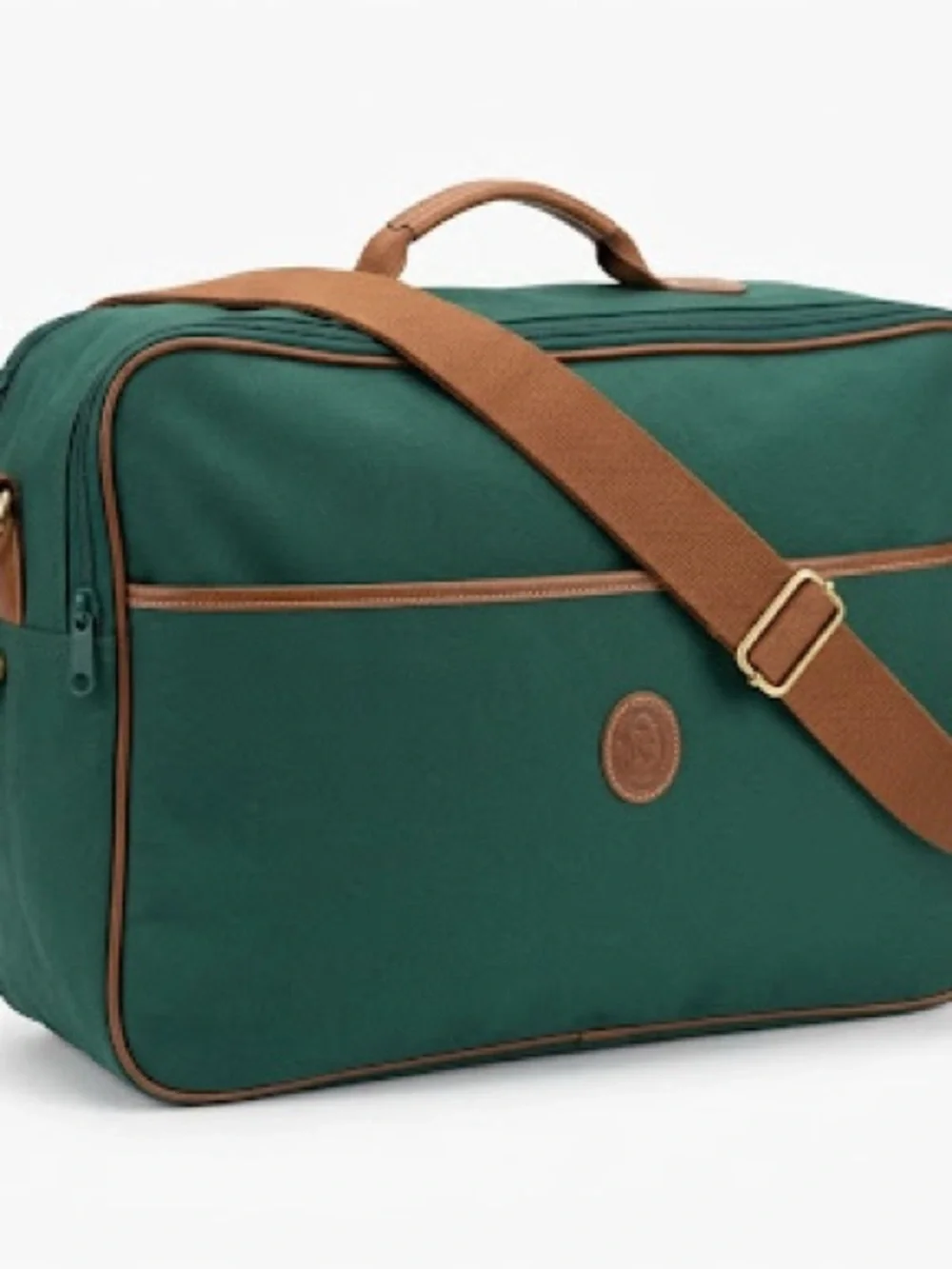 Polo Green Canvas Travel Duffel with Brown Trim and Adjustable Strap